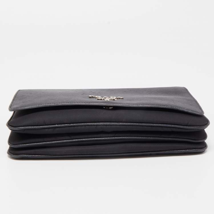 Pre Owned Prada Black Saffiano Leather and Nylon Logo Flap Shoulder Bag