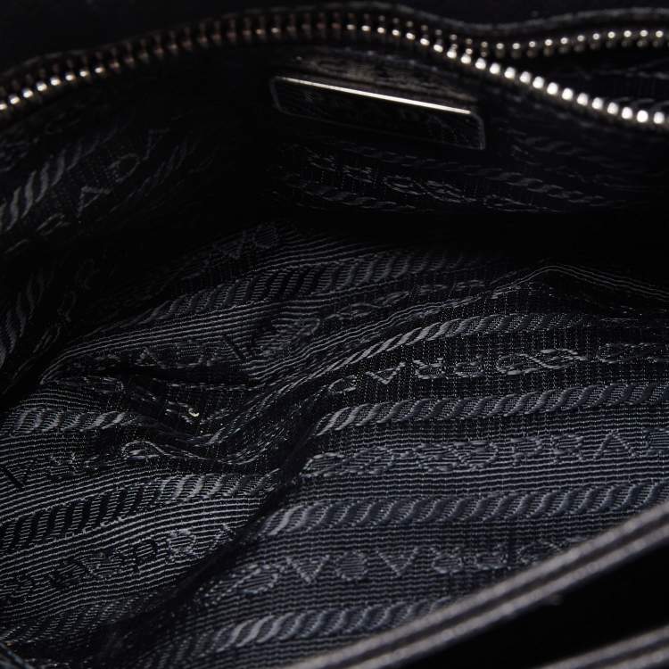 Pre Owned Prada Black Saffiano Leather and Nylon Logo Flap Shoulder Bag