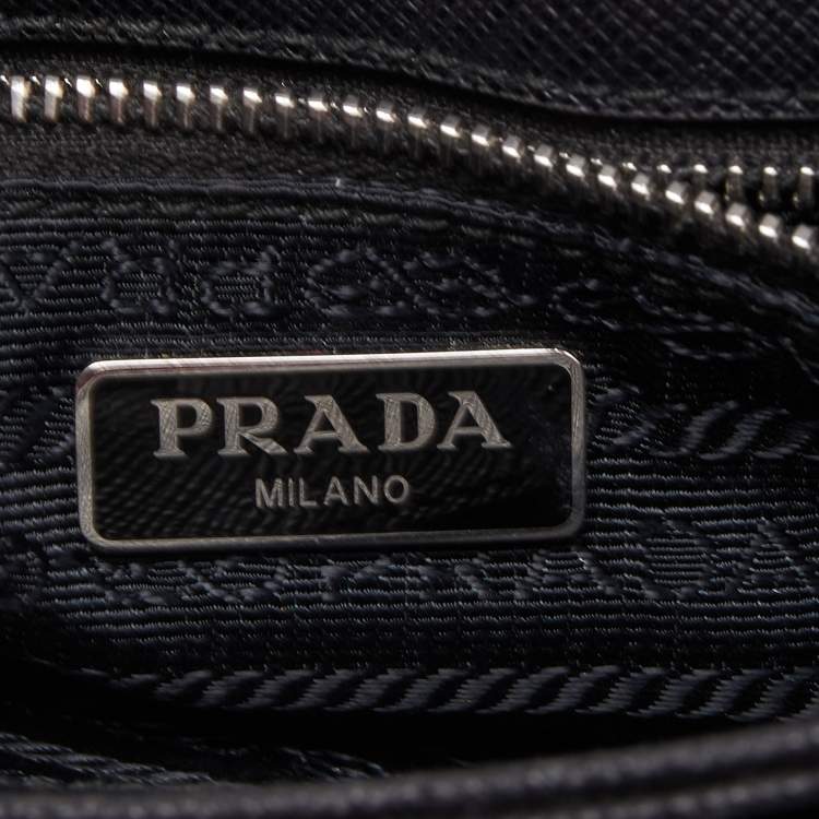 Pre Owned Prada Black Saffiano Leather and Nylon Logo Flap Shoulder Bag