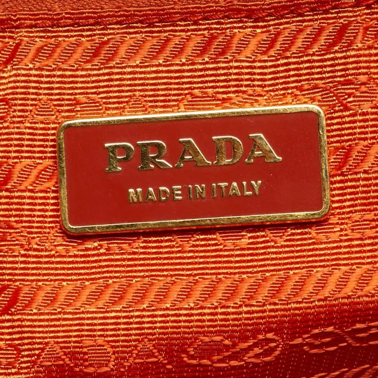Pre Owned Prada White/Orange Perforated Saffiano Leather Large Gardener's Tote