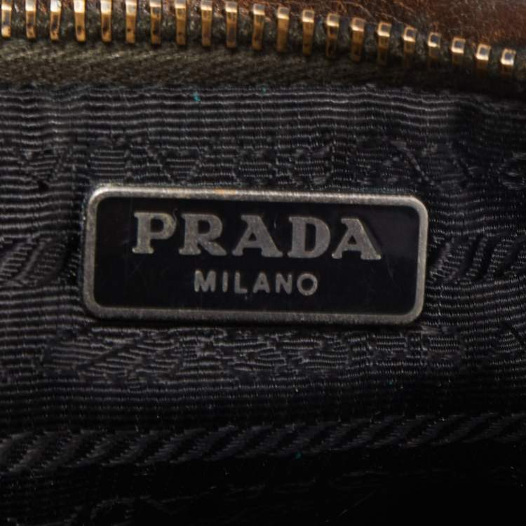 Pre Owned Prada Dark Brown Ruched Leather Wristlet Clutch