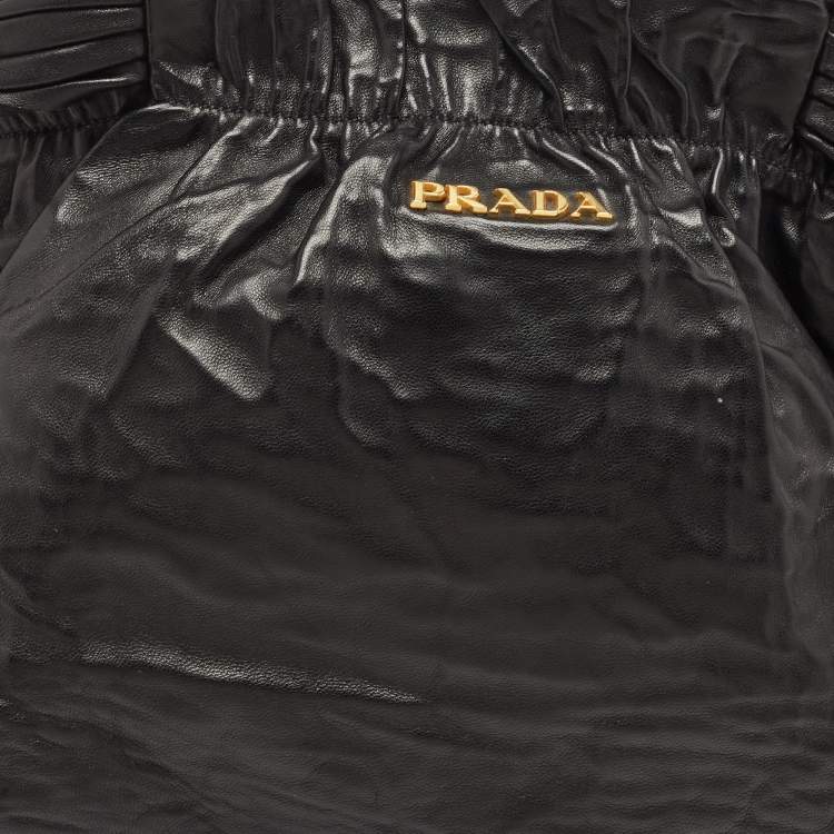 Pre Owned Prada Black Antique Leather Bow Tote
