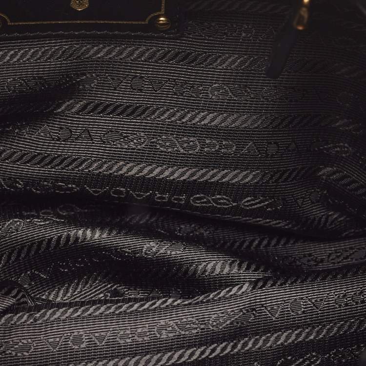 Pre Owned Prada Black Antique Leather Bow Tote