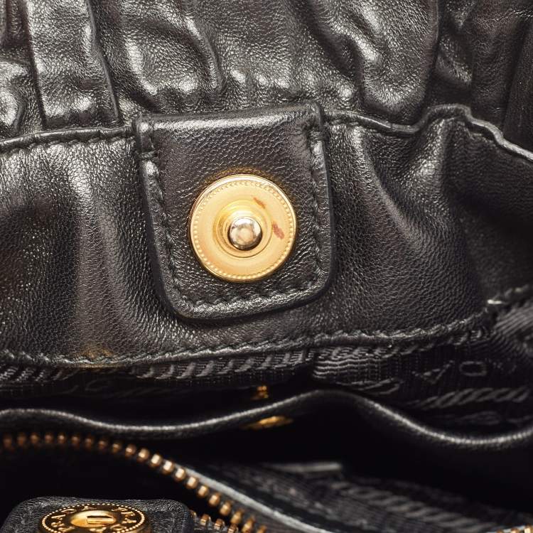 Pre Owned Prada Black Antique Leather Bow Tote
