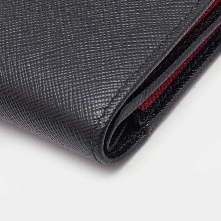 Pre Owned Prada Black Saffiano Metal Leather Middle Zip Wallet