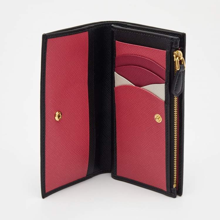 Pre Owned Prada Black Saffiano Metal Leather Middle Zip Wallet
