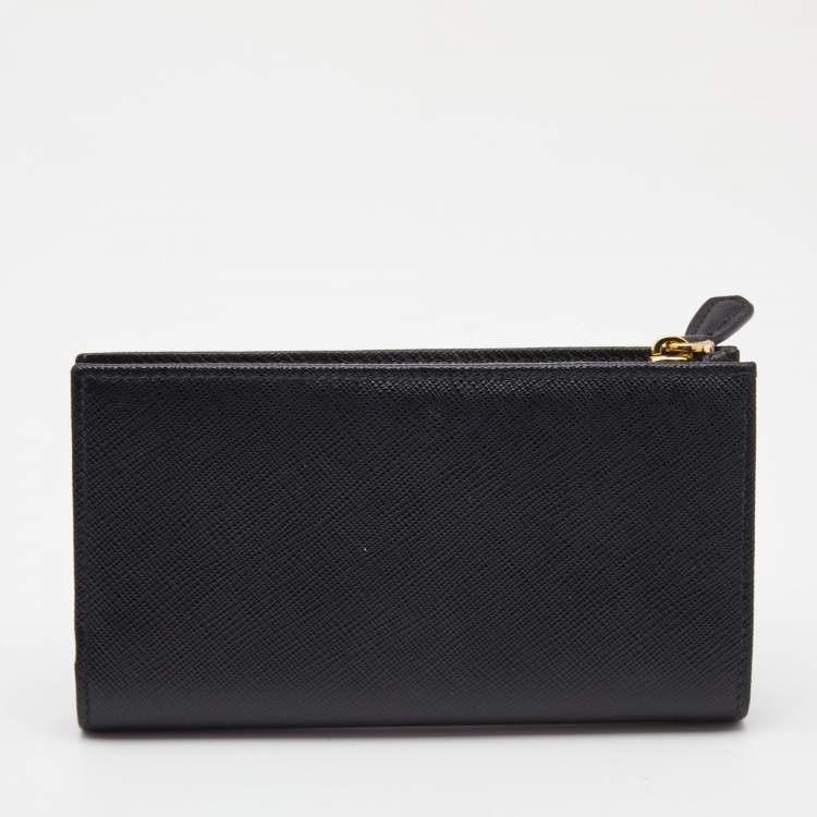Pre Owned Prada Black Saffiano Metal Leather Middle Zip Wallet