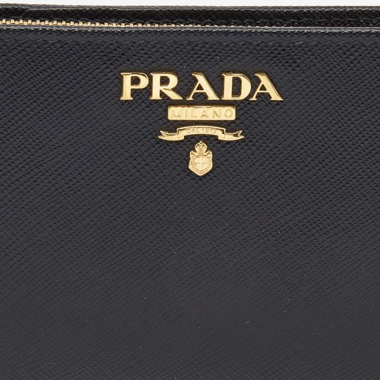 Pre Owned Prada Black Saffiano Metal Leather Middle Zip Wallet