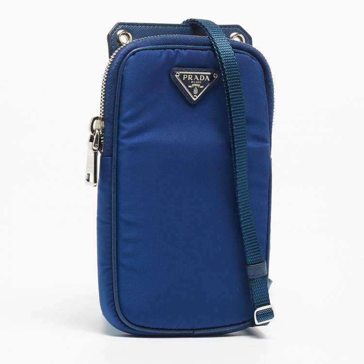 Pre Owned Prada Blue Nylon and Leather Phone Crossbdoy Bag