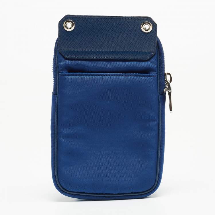 Pre Owned Prada Blue Nylon and Leather Phone Crossbdoy Bag