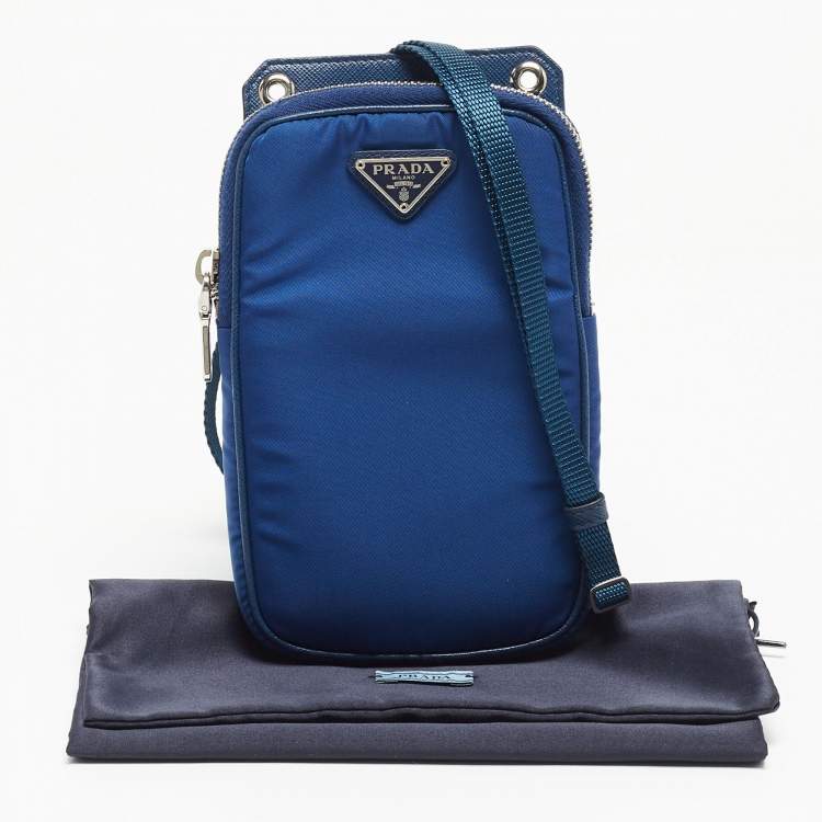 Pre Owned Prada Blue Nylon and Leather Phone Crossbdoy Bag