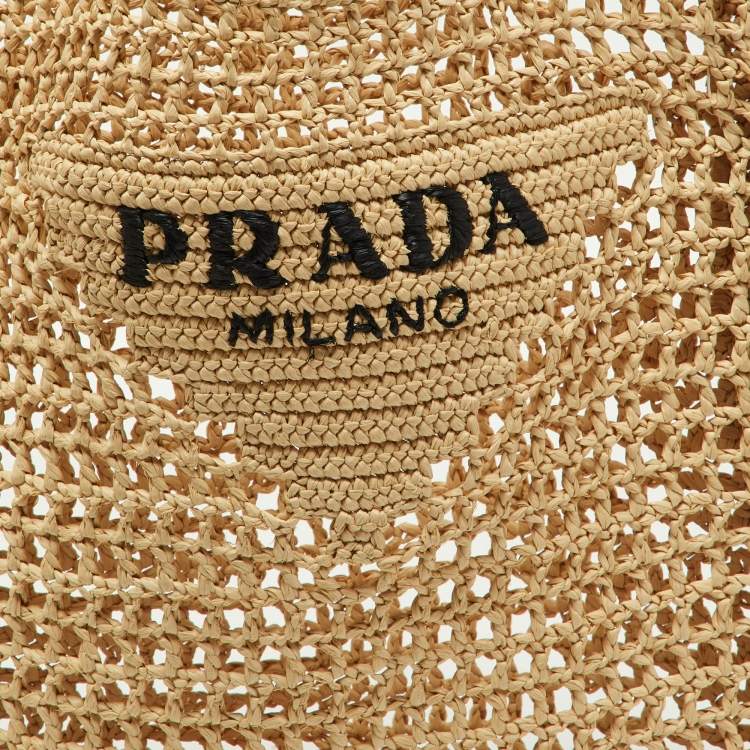 Pre Owned Prada Beige Woven Raffia Beach Tote