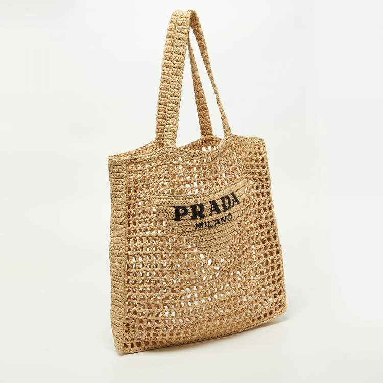 Pre Owned Prada Beige Woven Raffia Beach Tote