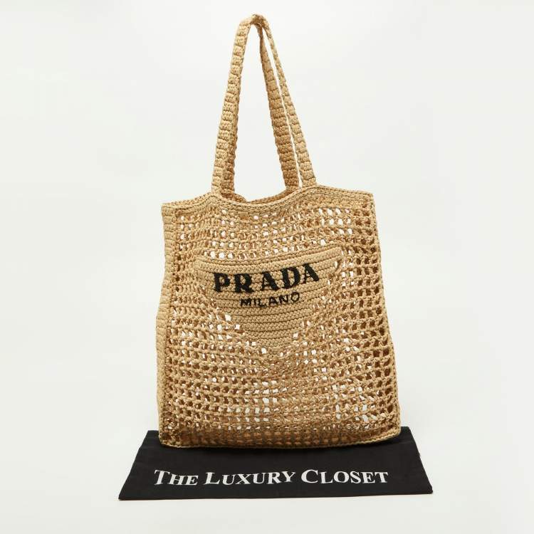 Pre Owned Prada Beige Woven Raffia Beach Tote