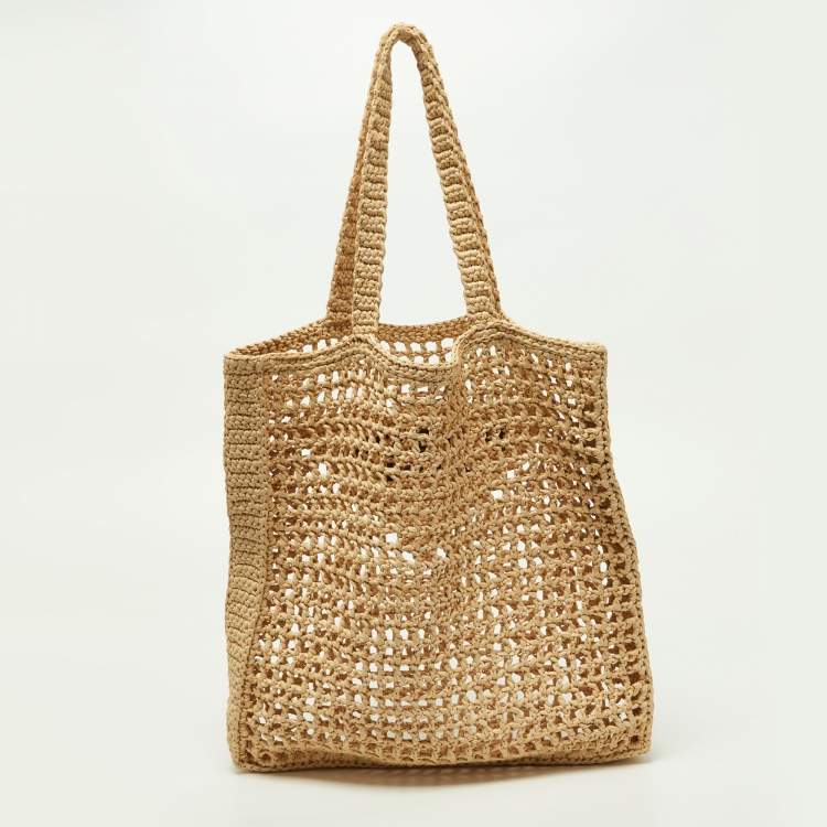 Pre Owned Prada Beige Woven Raffia Beach Tote