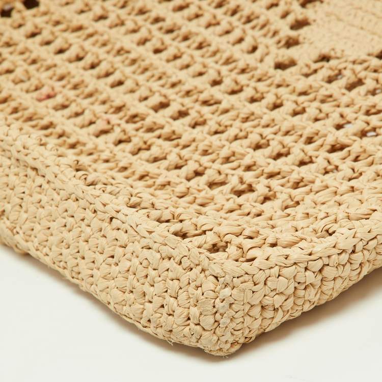 Pre Owned Prada Beige Woven Raffia Beach Tote