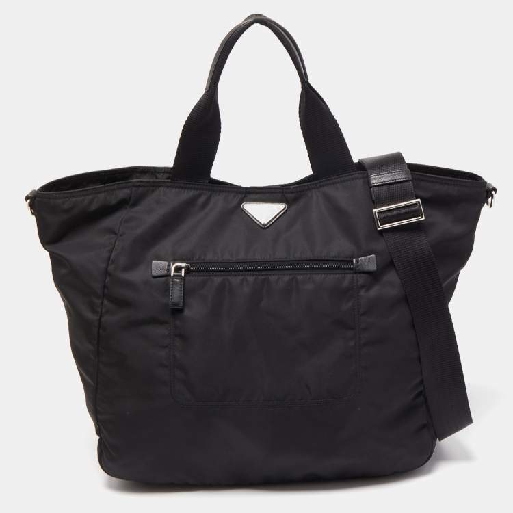 Auth Prada Black Tessuto Nylon Saffiano Women Fashion Tote Bag