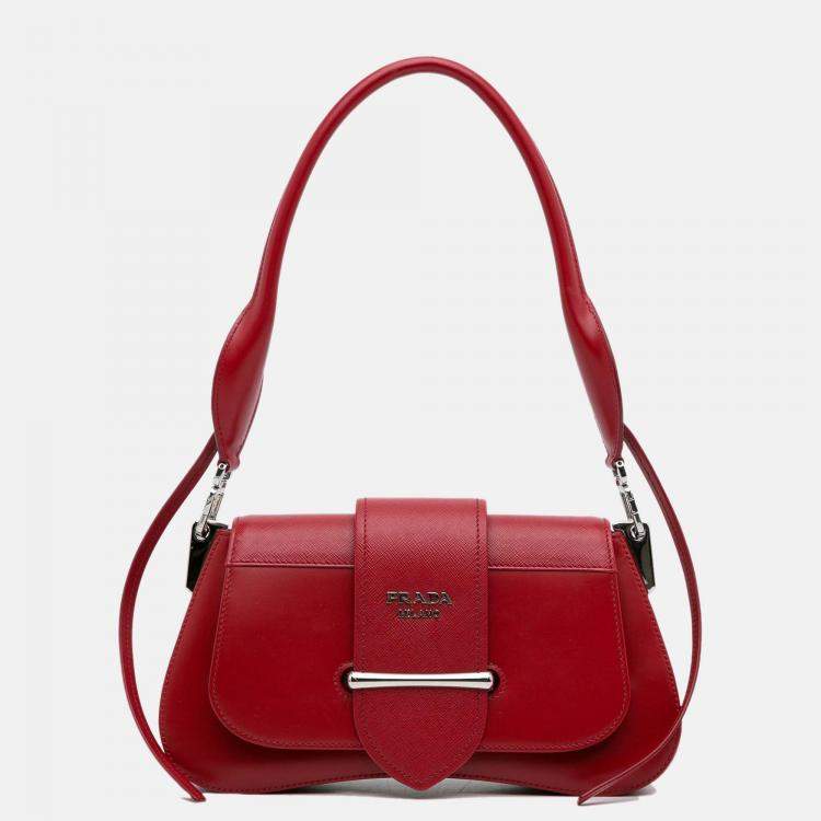 PRADA Saffiano City Calfskin Esplanade Crossbody Bag Red