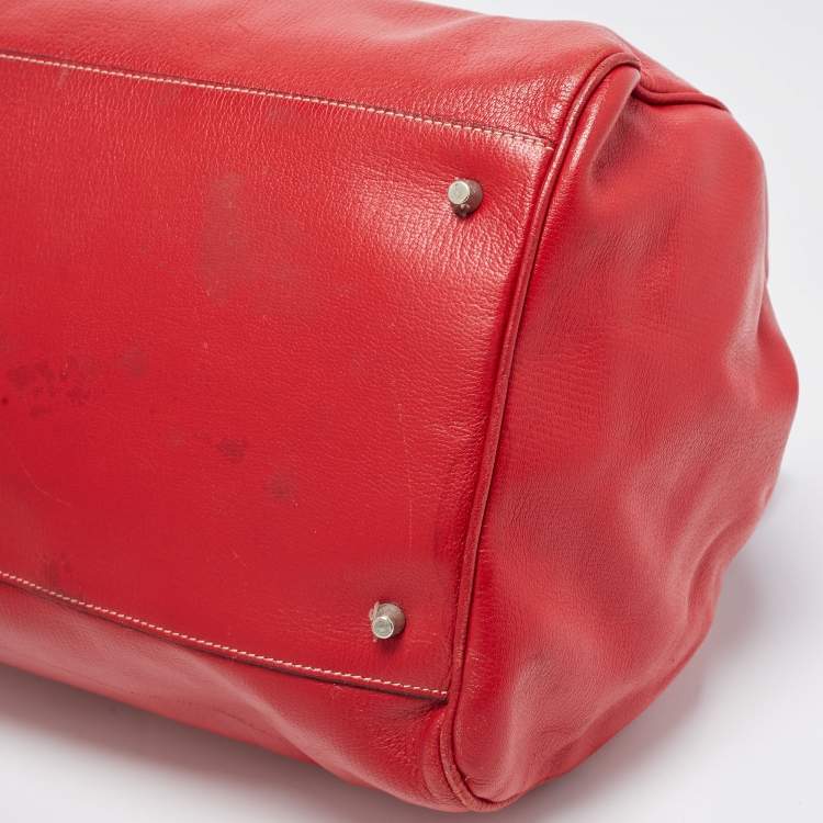 Pre Owned Prada Red Leather Spazzolato Frame Top Handle Bag