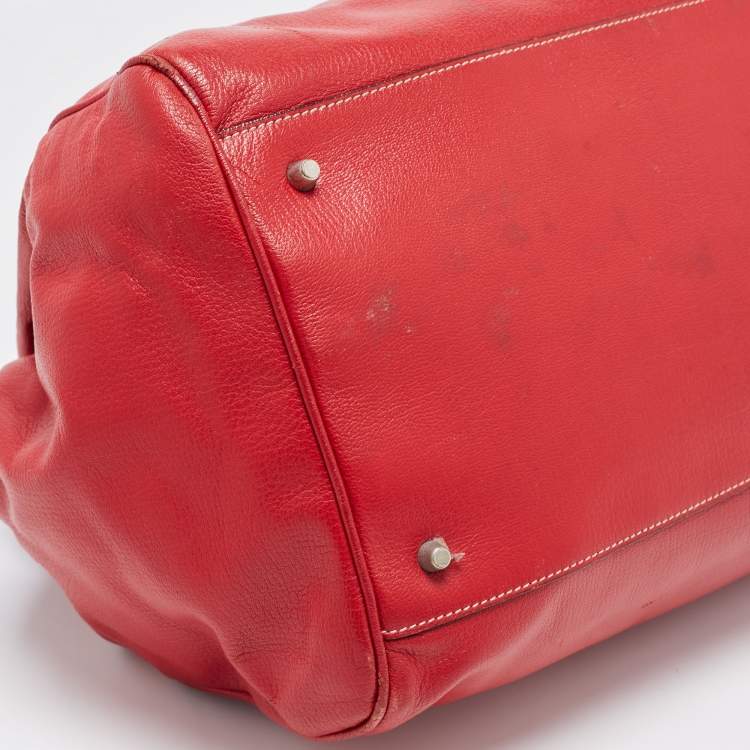 Pre Owned Prada Red Leather Spazzolato Frame Top Handle Bag