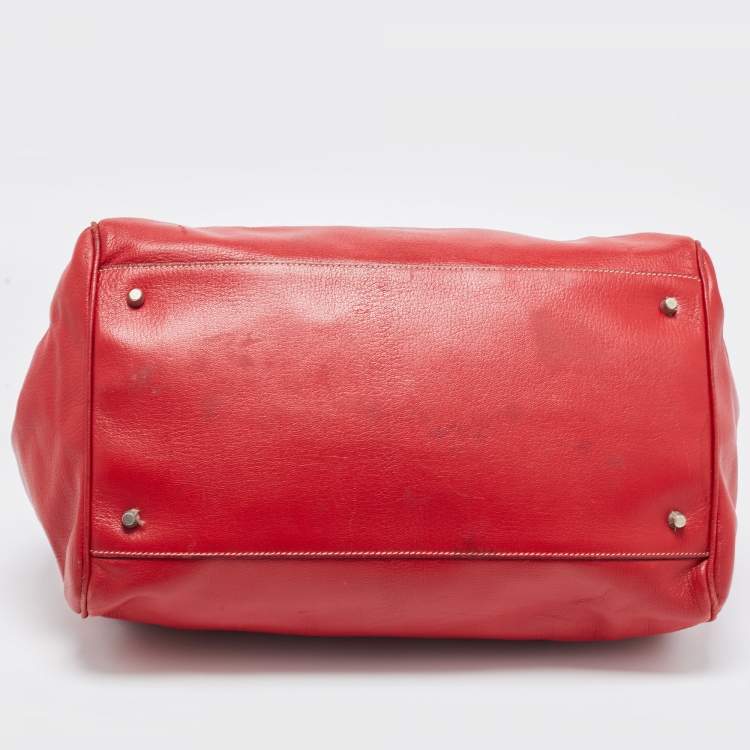 Pre Owned Prada Red Leather Spazzolato Frame Top Handle Bag