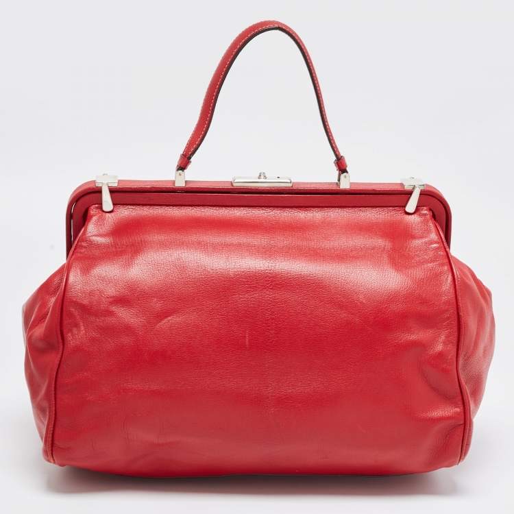 Pre Owned Prada Red Leather Spazzolato Frame Top Handle Bag