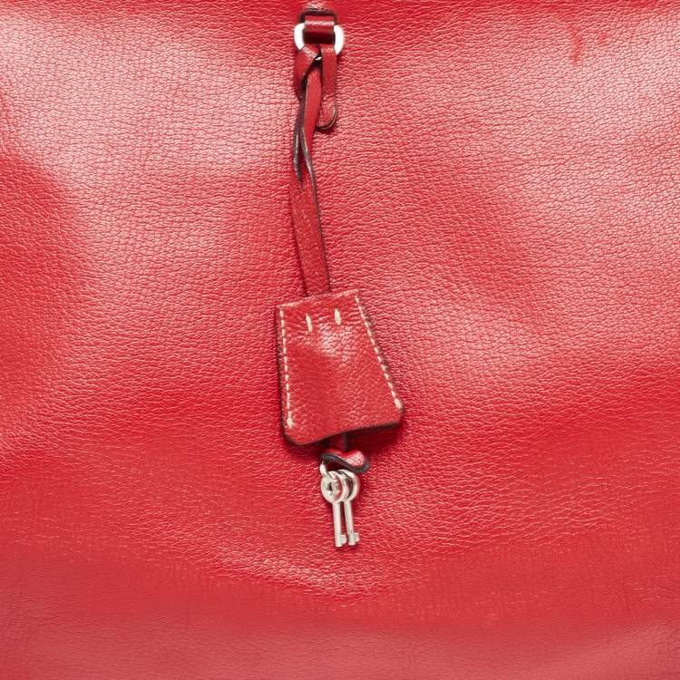 Pre Owned Prada Red Leather Spazzolato Frame Top Handle Bag