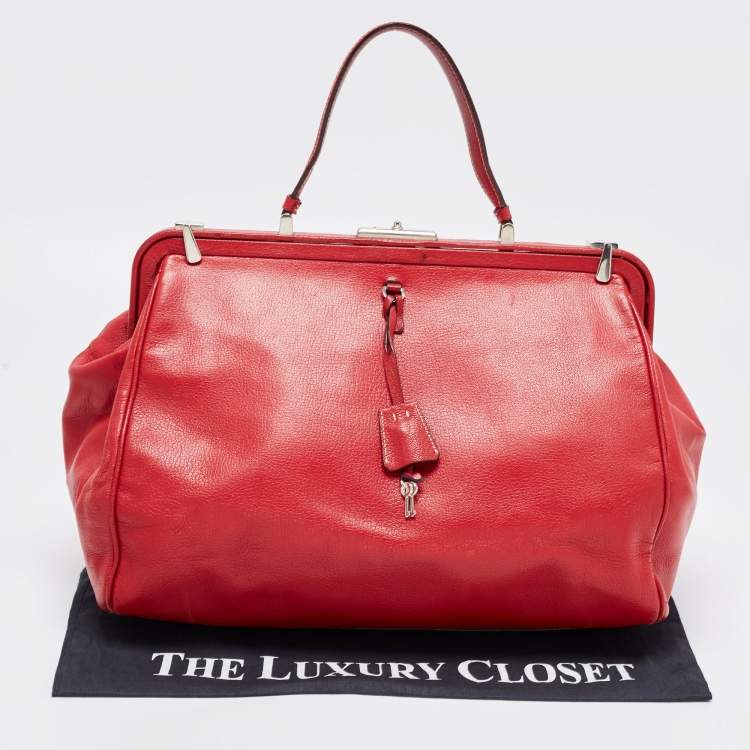 Pre Owned Prada Red Leather Spazzolato Frame Top Handle Bag
