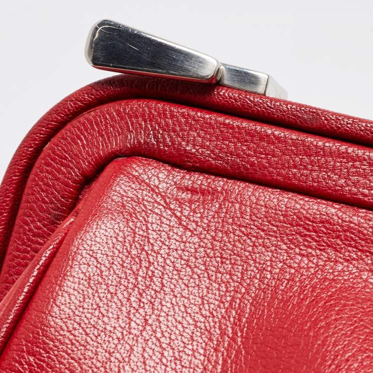 Pre Owned Prada Red Leather Spazzolato Frame Top Handle Bag