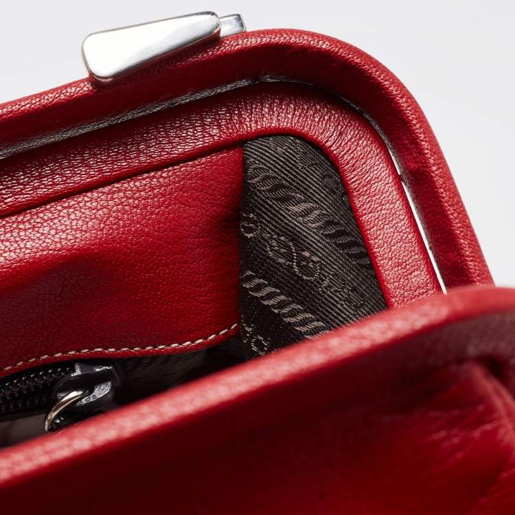 Pre Owned Prada Red Leather Spazzolato Frame Top Handle Bag