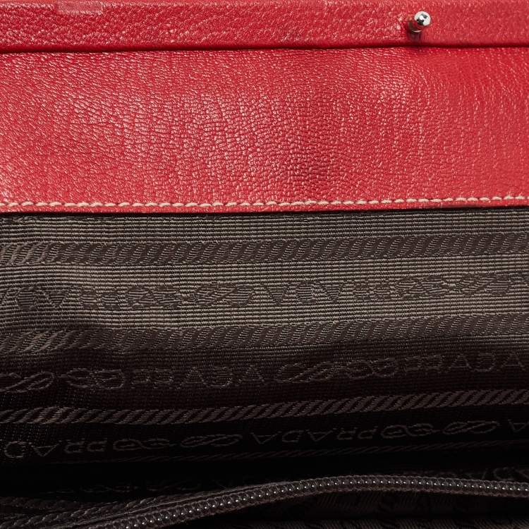 Pre Owned Prada Red Leather Spazzolato Frame Top Handle Bag
