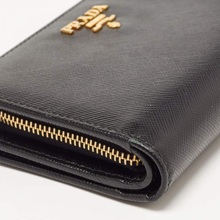 Pre Owned Prada Black Saffiano Metal Leather Lampo Wallet