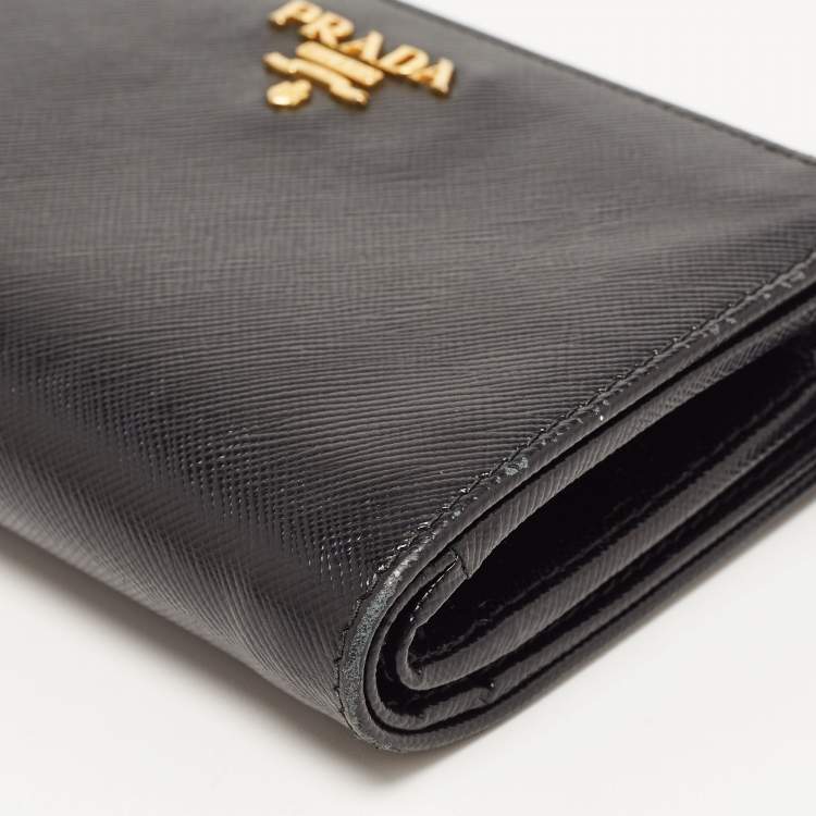 Pre Owned Prada Black Saffiano Metal Leather Lampo Wallet