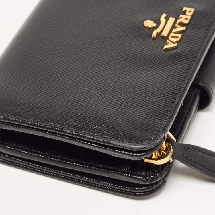 Pre Owned Prada Black Saffiano Metal Leather Lampo Wallet