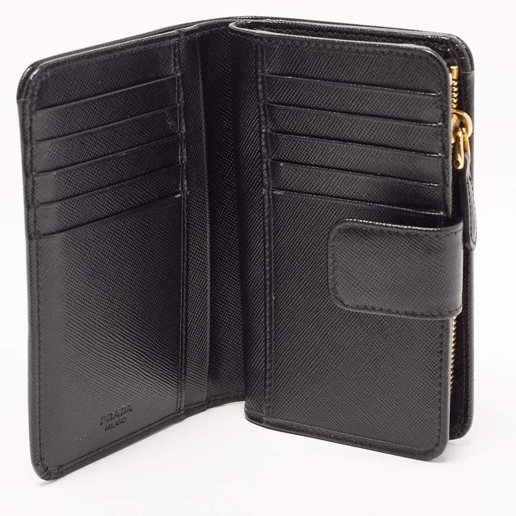 Pre Owned Prada Black Saffiano Metal Leather Lampo Wallet