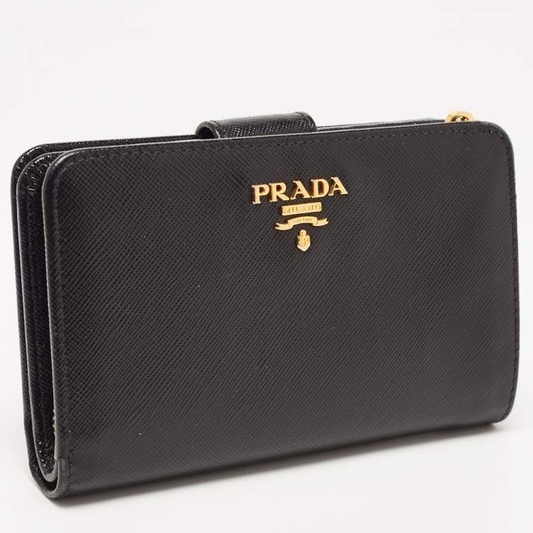 Pre Owned Prada Black Saffiano Metal Leather Lampo Wallet