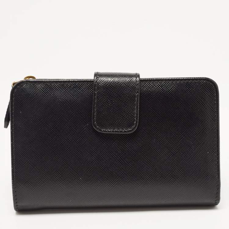 Pre Owned Prada Black Saffiano Metal Leather Lampo Wallet