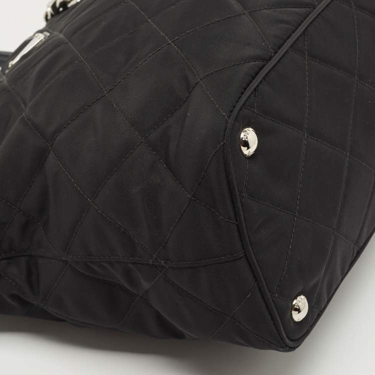 Pre Owned Prada Black Quilted Tessuto Impuntu Chain Tote
