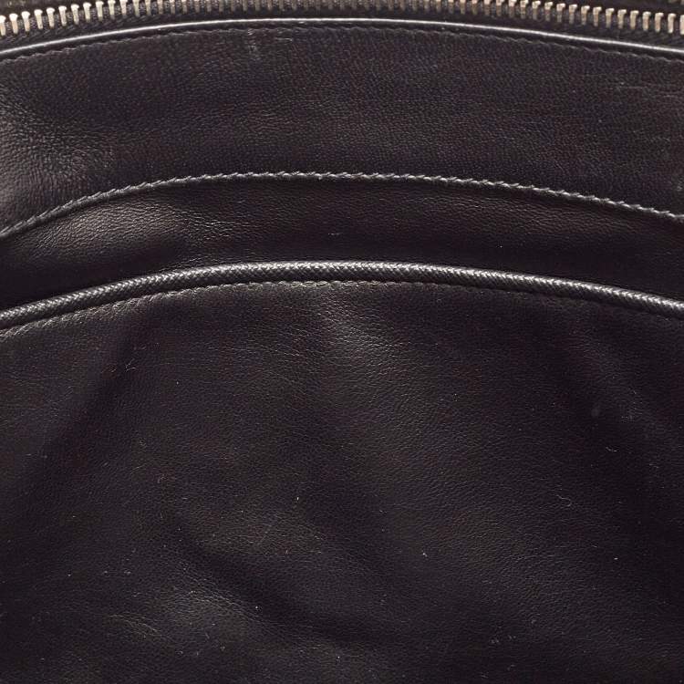 Pre Owned Prada Black/White Saffiano Leather Small Stripe Double Zip Tote