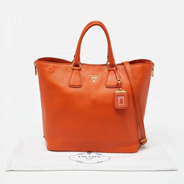 Pre Owned Prada Orange Vitello Daino Leather Large Shopping Tote