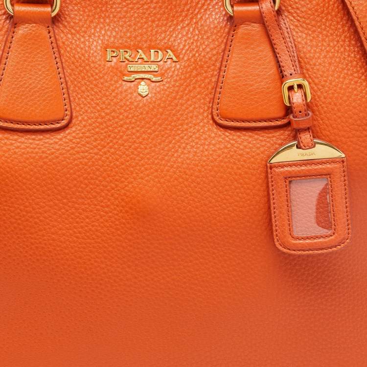 Pre Owned Prada Orange Vitello Daino Leather Large Shopping Tote
