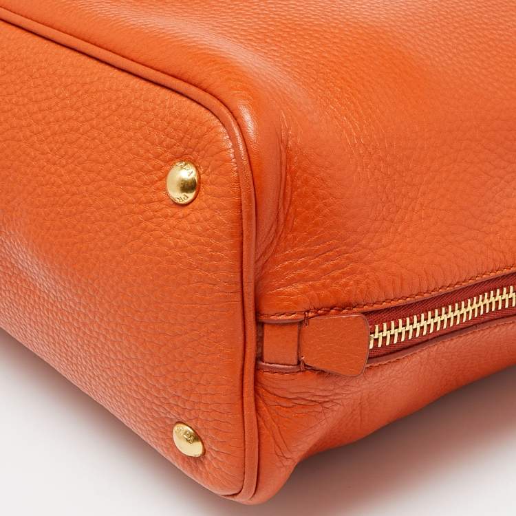 Pre Owned Prada Orange Vitello Daino Leather Large Shopping Tote
