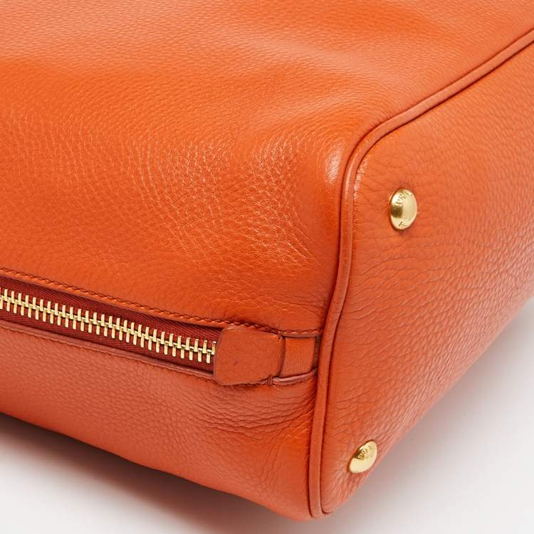 Pre Owned Prada Orange Vitello Daino Leather Large Shopping Tote