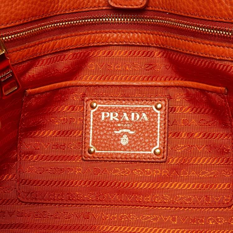 Pre Owned Prada Orange Vitello Daino Leather Large Shopping Tote