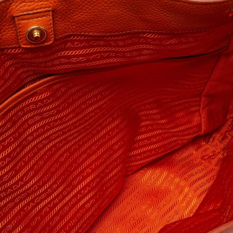 Pre Owned Prada Orange Vitello Daino Leather Large Shopping Tote