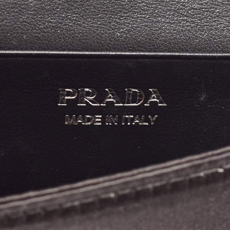 Pre Owned Prada Black Satin Crystals Embellished Triangular Logo Card Case with Chain 