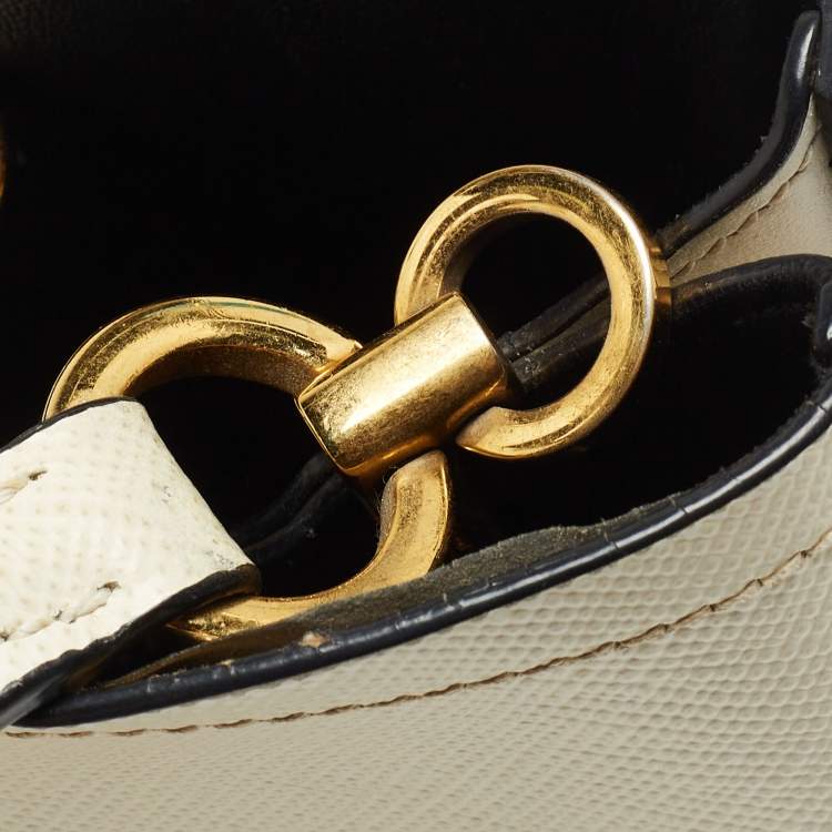 Pre Owned Prada Cream Saffiano Leather Small Panier Bag