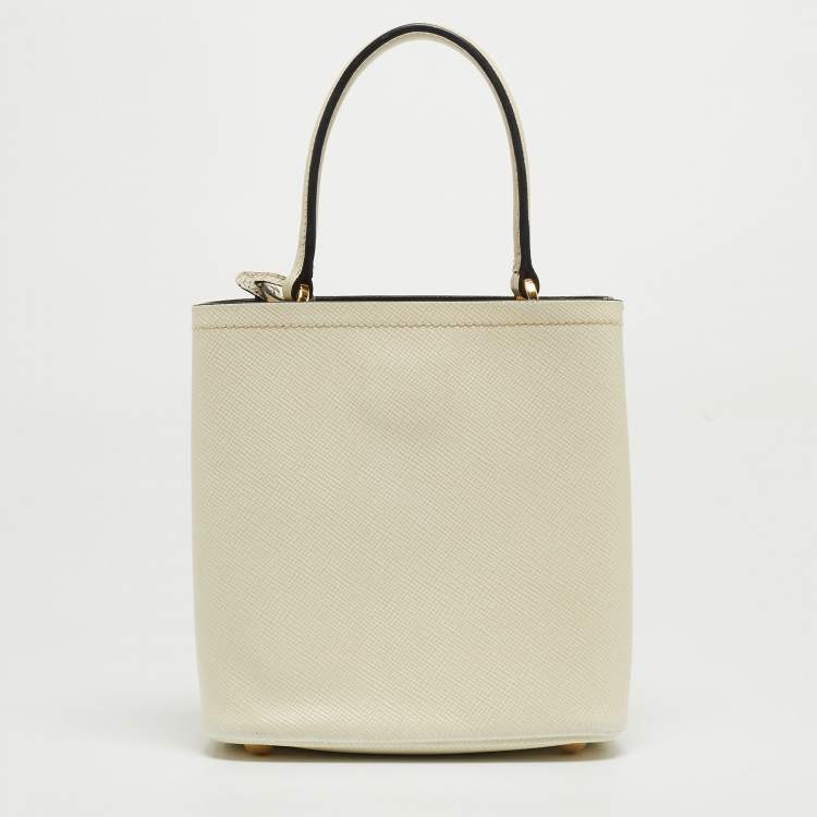 Pre Owned Prada Cream Saffiano Leather Small Panier Bag