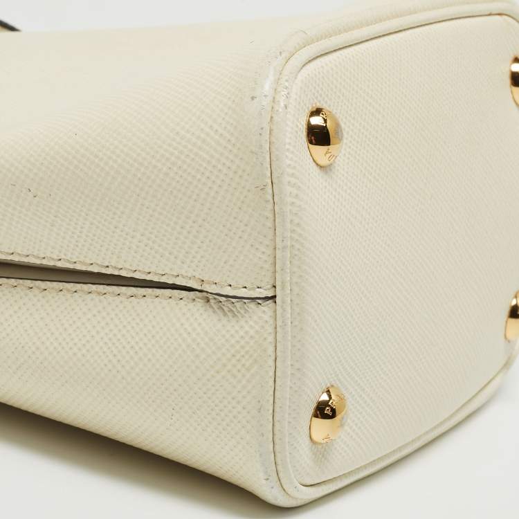 Pre Owned Prada Cream Saffiano Leather Small Panier Bag