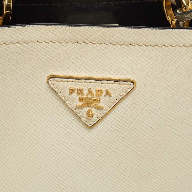 Pre Owned Prada Cream Saffiano Leather Small Panier Bag